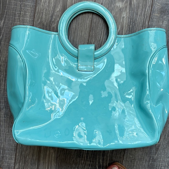 Maxx New York Turquoise Tote Bag with Circular Handle - Picture 5 of 8